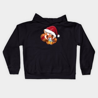 Cute cartoon red panda with christmas hat Kids Hoodie